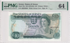 Jersey, 10 Pounds, 1976/1988, UNC, p13a
UNC
PMG 64Queen Elizabeth II Portrait
Estimate: USD 200 - 400