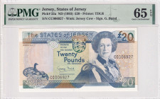 Jersey, 20 Pounds, 1993, UNC, p23a
UNC
PMG 65 EPQQueen Elizabeth II Portrait
Estimate: USD 125 - 250