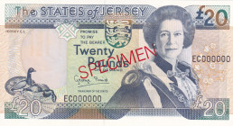 Jersey, 20 Pounds, 1993, UNC, p23s, SPECIMEN
UNC
Queen Elizabeth II Portrait
Estimate: USD 40 - 80