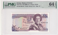 Jersey, 5 Pounds, 2000, UNC, p27a
UNC
PMG 64 EPQQueen Elizabeth II Portrait
Estimate: USD 50 - 100