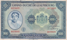 Luxembourg, 100 Francs, 1944, VF(+), p47a
VF(+)
There is pen writing and opening at the middle top
Estimate: USD 50 - 100