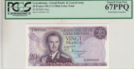 Luxembourg, 20 Francs, 1966, UNC, p54ct, SPECIMEN
UNC
PCGS 67 PPQHigh ConditionColor Trial Specimen
Estimate: USD 450 - 900