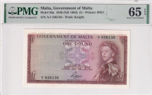 Malta, 1 Pound, 1963, UNC, p26a
UNC
PMG 65 EPQQueen Elizabeth II Portrait
Estimate: USD 150 - 300