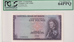 Malta, 5 Pounds, 1968, UNC, p30a
UNC
PCGS 64 PPQQueen Elizabeth II Portrait
Estimate: USD 300 - 600