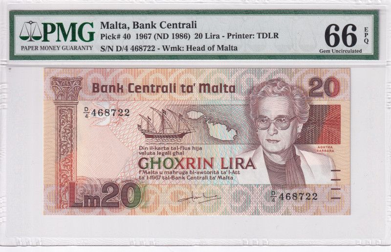 Malta, 20 Lira, 1986, UNC, p40
UNC
PMG 66 EPQ
Estimate: USD 150 - 300