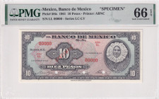 Mexico, 10 Pesos, 1961, UNC, p58is, SPECIMEN
UNC
PMG 66 EPQ
Estimate: USD 350 - 700