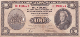 Netherlands Indies, 100 Gulden, 1943, FINE(-), p117
FINE(-)
There are large tears, Split, stains
Estimate: USD 40 - 80