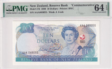 New Zealand, 10 Dollars, 1990, UNC, p176
UNC
PMG 64 EPQQueen Elizabeth II Portrait, Commemorative Banknote
Estimate: USD 50 - 100