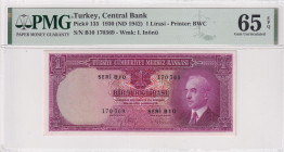 Turkey, 1 Lira, 1942, UNC, p135, 2.Emission
UNC
PMG 65 EPQ14th banknote with highest score
Estimate: USD 700 - 1400