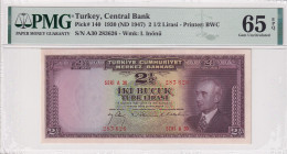 Turkey, 2 1/2 Lira, 1947, UNC, p140, 3.Emission
UNC
PMG 65 EPQ6th banknote with highest score
Estimate: USD 1000 - 2000