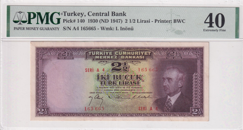 Turkey, 2 1/2 Lira, 1947, XF, p140, 3.Emission
XF
PMG 40
Estimate: USD 150 - ...