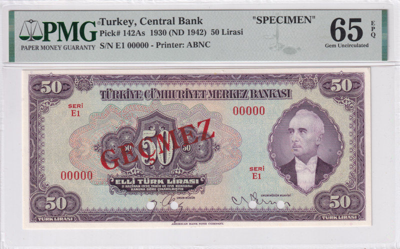 Turkey, 50 Lira, 1947, UNC, p142As, SPECIMEN
UNC
PMG 65 EPQ3.Emission
Estimat...