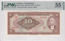 Turkey, 50 Lira, 1948, AUNC, p148, 4.Emission
AUNC
PMG 55 EPQPMG 2nd highest rated money
Estimate: USD 3500 - 7000