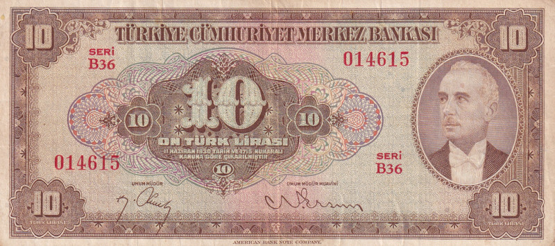 Turkey, 10 Lira, 1948, VF, p148, 4.Emission
VF
repaired
Estimate: USD 100 - 2...