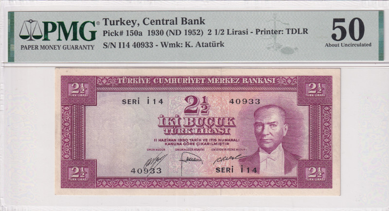 Turkey, 2 1/2 Lira, 1952, AUNC, p150, 5.Emission
AUNC
PMG 50
Estimate: USD 30...