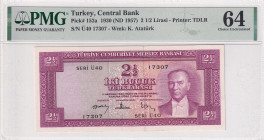 Turkey, 2 1/2 Lira, 1957, UNC, p152, 5.Emission
UNC
PMG 64
Estimate: USD 300 - 600