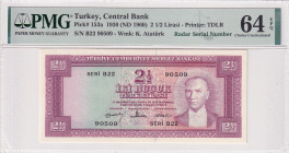 Turkey, 2 1/2 Lira, 1960, UNC, p153a, 5.Emission
UNC
PMG 64 EPQ
Estimate: USD 400 - 800