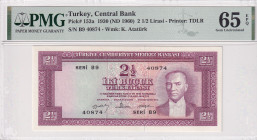 Turkey, 2 1/2 Lira, 1960, UNC, p153a, 5.Emission
UNC
PMG 65 EPQ
Estimate: USD 500 - 1000