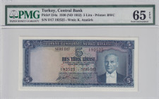 Turkey, 5 Lira, 1952, UNC, p154a, 5.Emission
UNC
PMG 65 EPQ6th banknote with highest score
Estimate: USD 1500 - 3000