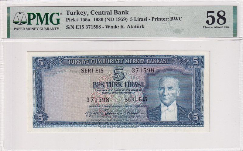 Turkey, 5 Lira, 1959, AUNC, p155, 5.Emission
AUNC
PMG 58
Estimate: USD 150 - ...