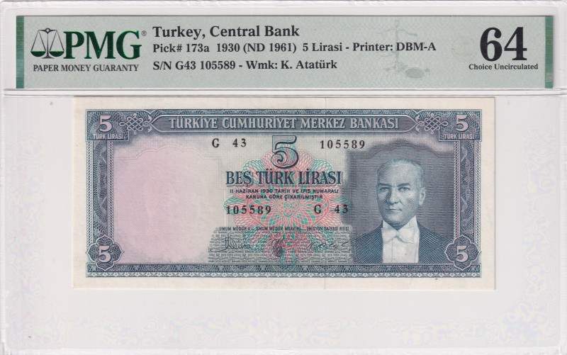 Turkey, 5 Lira, 1961, UNC, p173a, 5.Emission
UNC
PMG 64
Estimate: USD 700 - 1...