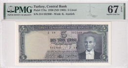 Turkey, 5 Lira, 1965, UNC, p174a, 5.Emission
UNC
PMG 67 EPQHigh ConditionTOP POP
Estimate: USD 600 - 1200