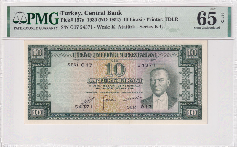 Turkey, 10 Lira, 1952, UNC, p157a, 5.Emission
UNC
PMG 65 EPQ15th banknote with...