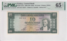 Turkey, 10 Lira, 1952, UNC, p157a, 5.Emission
UNC
PMG 65 EPQ15th banknote with highest score
Estimate: USD 1250 - 2500