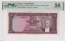 Turkey, 50 Lira, 1956, AUNC(+), p164a, 5.Emission
AUNC(+)
PMG 583rd banknote with highest score
Estimate: USD 4000 - 8000