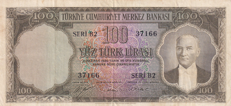 Turkey, 100 Lira, 1952, VF(+), p167, 5.Emission
VF(+)
Natural
Estimate: USD 1...