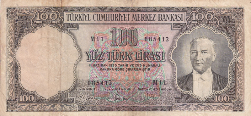 Turkey, 100 Lira, 1958, VF, p169, 5.Emission
VF
Split
Estimate: USD 25 - 50