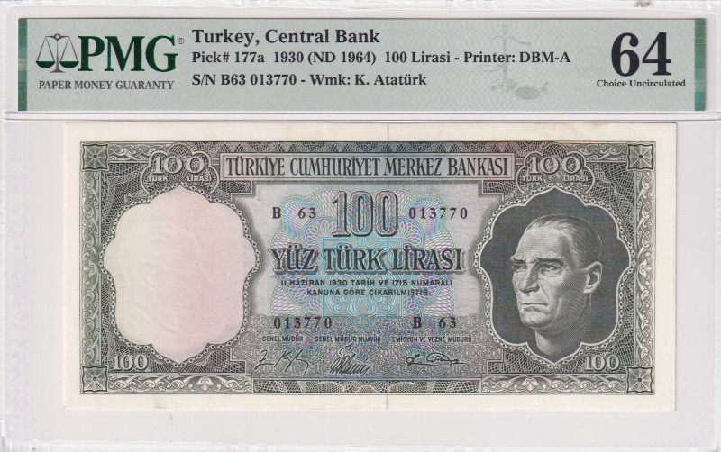 Turkey, 100 Lira, 1964, UNC, p177, 5.Emission
UNC
PMG 6416th banknote with hig...