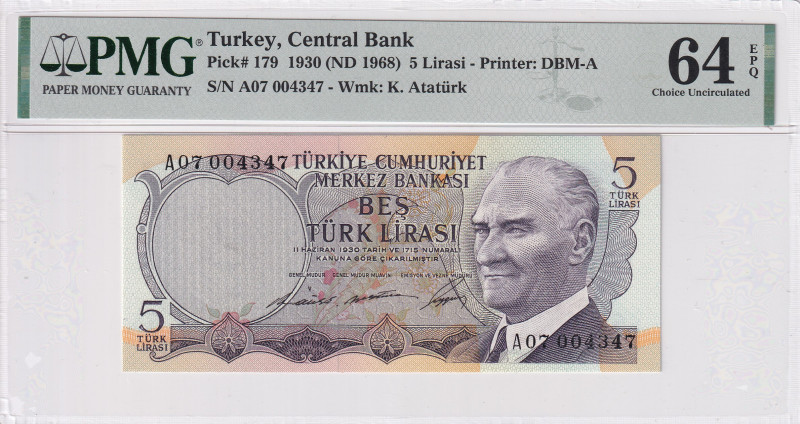 Turkey, 5 Lira, 1968, UNC, p179
UNC
PMG 64 EPQ
Estimate: USD 25 - 50