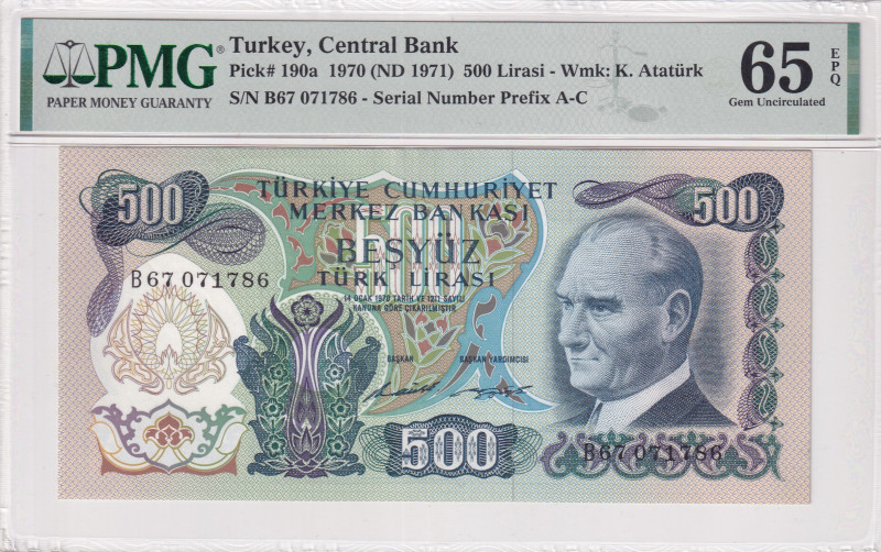 Turkey, 500 Lira, 1971, UNC, p190a, 6.Emission
UNC
PMG 65 EPQ
Estimate: USD 4...