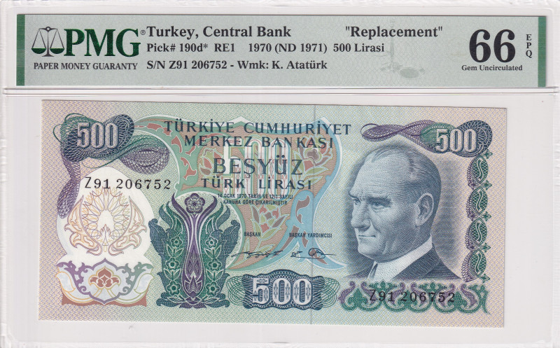 Turkey, 500 Lira, 1974, UNC, p190d, REPLACEMENT
UNC
PMG 66 EPQ6.Emission
Esti...