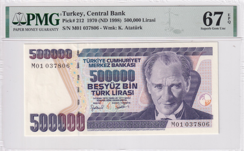 Turkey, 500.000 Lira, 1997, UNC, p212, 7.Emission
UNC
PMG 67 EPQHigh Condition...