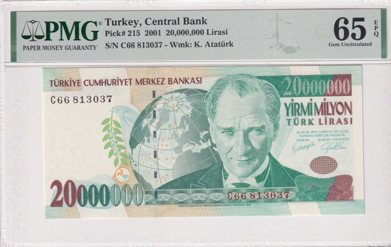 Turkey, 20.000.000 Lira, 2001, UNC, p215, 7.Emission
UNC
PMG 65 EPQ
Estimate:...