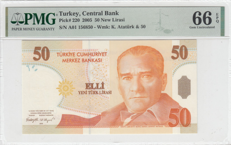 Turkey, 50 Lira, 2005, UNC, p220, 8. Emisyon
UNC
PMG 66 EPQ"A01" prefix
Estim...