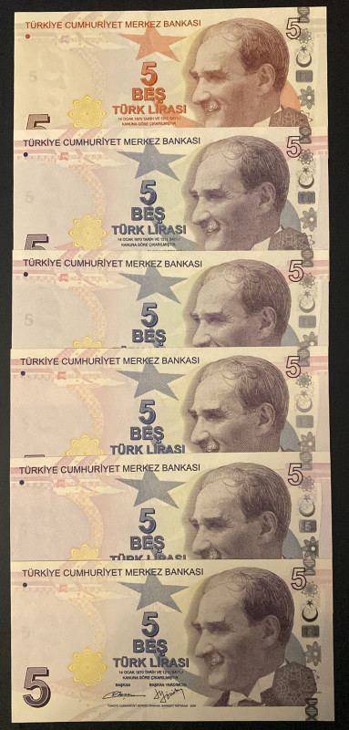 Turkey, 5 Lira, 2009/2022, UNC, p222, 9.Emission
UNC
(Total 6 banknotes)All le...