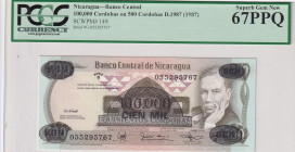Nicaragua, 100.000 Cordobas on 500 Cordobas, 1987, UNC, p149
UNC
PCGS 67 PPQ
Estimate: USD 25 - 50