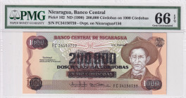 Nicaragua, 200.000 Cordobas on 1.000 Cordobas, 1990, UNC, p162
UNC
PMG 66 EPQ
Estimate: USD 25 - 50
