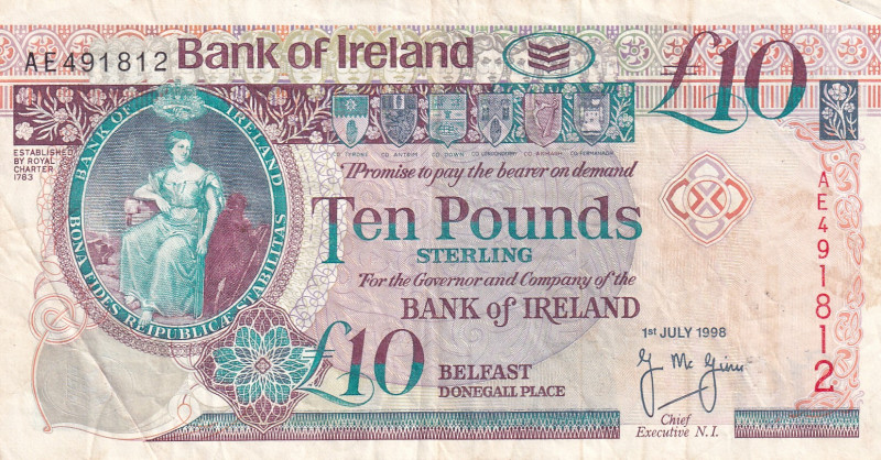 Northern Ireland, 10 Pounds, 1998, VF, p75b
VF
Light stained
Estimate: USD 15...