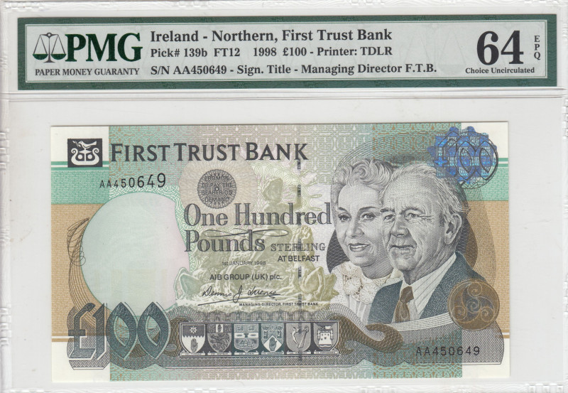 Northern Ireland, 100 Pounds, 1998, UNC, p139b
UNC
PMG 64 EPQ
Estimate: USD 3...