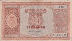 Norway, 10 Kroner, 1945, VF, p26a
VF
There is a glue stain
Estimate: USD 50 - 100