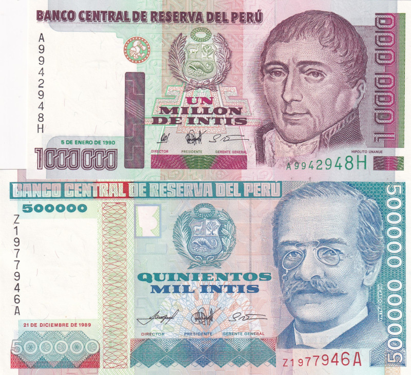 Peru, 500.000-1.000.000 Intis, 1989/1990, UNC, p147; p148, (Total 2 banknotes)
...