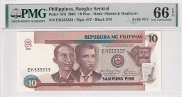 Philippines, 10 Piso, 2001, UNC, p187i
UNC
PMG 66 EPQSOLID 3's
Estimate: USD 250 - 500