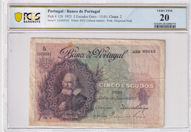 Portugal, 5 Escudos Ouro, 1925, VF, p120
VF
PCGS 20
Estimate: USD 200 - 400