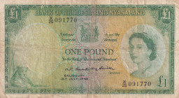 Rhodesia & Nyasaland, 1 Pound, 1958, VF, p21a
VF
Split, rips and stainsQueen Elizabeth II Portrait
Estimate: USD 125 - 250
