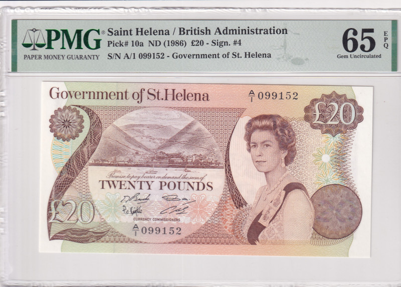 Saint Helena, 20 Pounds, 1986, UNC, p10a
UNC
PMG 65 EPQIt has serial tracking ...