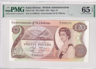 Saint Helena, 20 Pounds, 1986, UNC, p10a
UNC
PMG 65 EPQIt has serial tracking number with the next lot.Queen Elizabeth II Portrait
Estimate: USD 75...